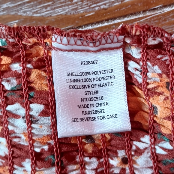 Madden NYC Orange Floral Bohemian Style Long Sleeve Blouse - Picture 6 of 6